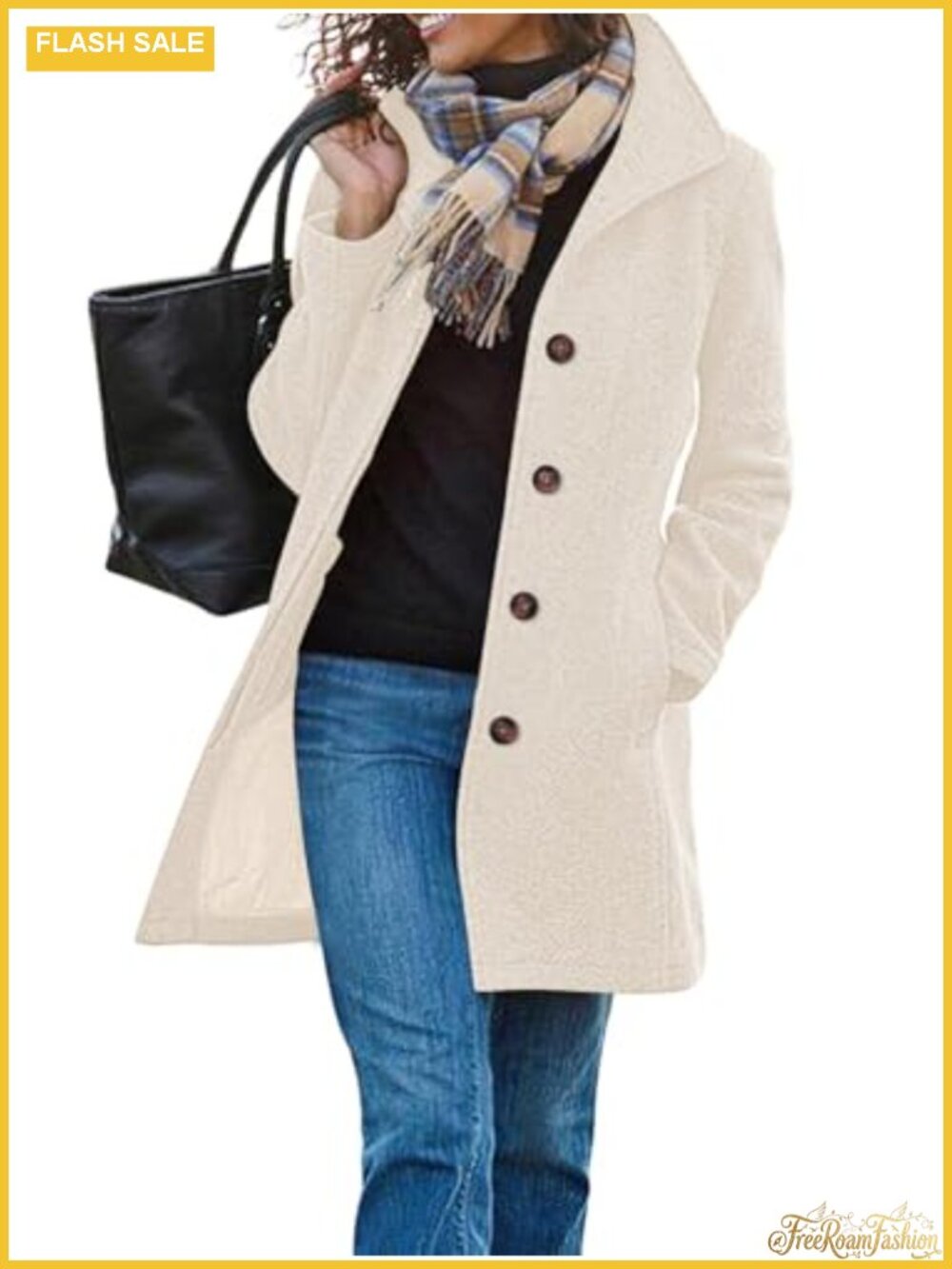 Women's Long Wool Pea Coat Single Breasted Winter Trench Jacket